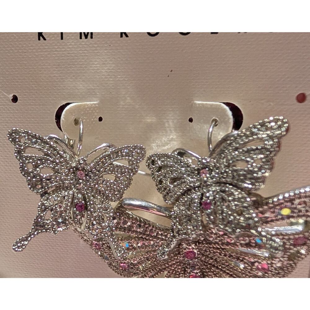 KIM ROGERS Silver-Tone Filigree Butterfly Brooch, Pendant & Earrings Set Pink - Picture 6 of 6